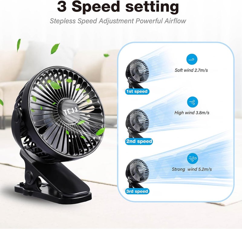 TCJJ Portable Clip on Fan, Rechargeable USB Desk Fans, Stroller Fan With TYPE-C Port 360° Rotatable Personal Small Mini Table Fan for Home Office Car Seat Crib Camping - Image 3